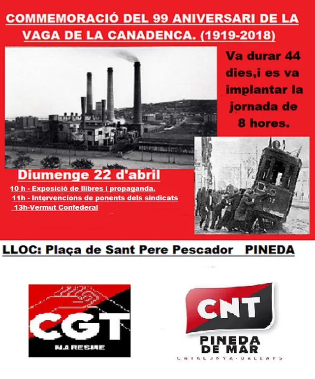La CNT commemora els 99 anys de la 'Vaga de la canadenca'