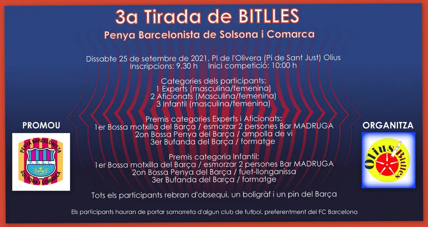 La Penya Barcelonista de Solsona i Comarca i l'Olius Bitlles han organitzat una tirada pel dia 25