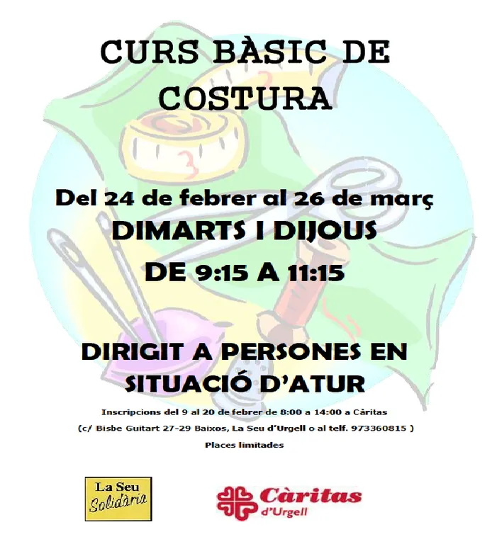Càritas i La Seu Solidària ofereixen un curs de costura per a dones en situació vulnerable
