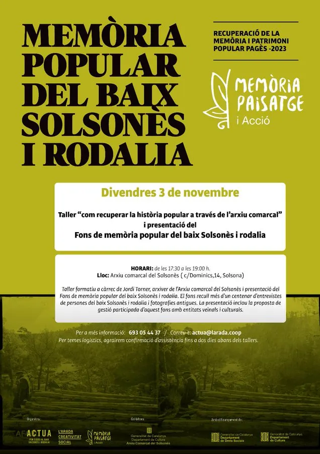 <strong>L'Actua de l'Arada presenta a Solsona el Fons de memòria popular del baix Solsonès i rodalies</strong>
