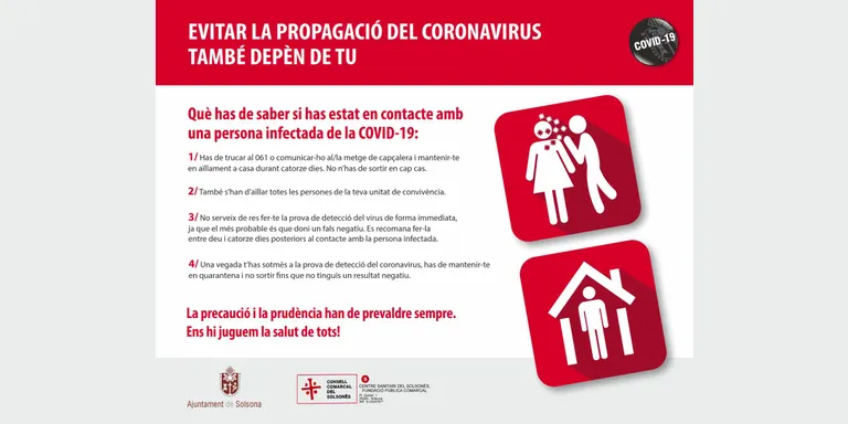 L'Ajuntament de Solsona i el Centre Sanitari publiquen recomanacions per a les persones que han estat en contacte amb infectats de coronavirus