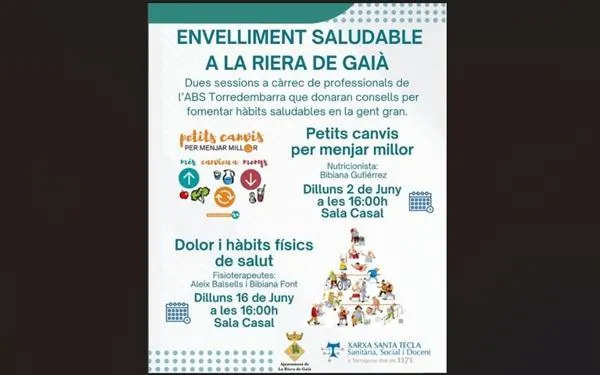 La Riera de Gaià acull una xerrada sobre envelliment saludable, aquest dilluns al Casal