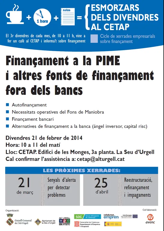 Nova sessió dels 'Esmorzars al CETAP', dedicada al finançament al marge dels bancs
