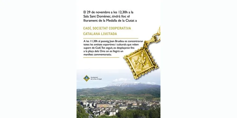 La Seu atorga a la Cooperativa Cadí la Medalla de la Ciutat pels seus 100 anys
