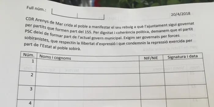 El CDR d'Arenys inicia una recollida de signatures per fer fora el PSC del govern d'Arenys