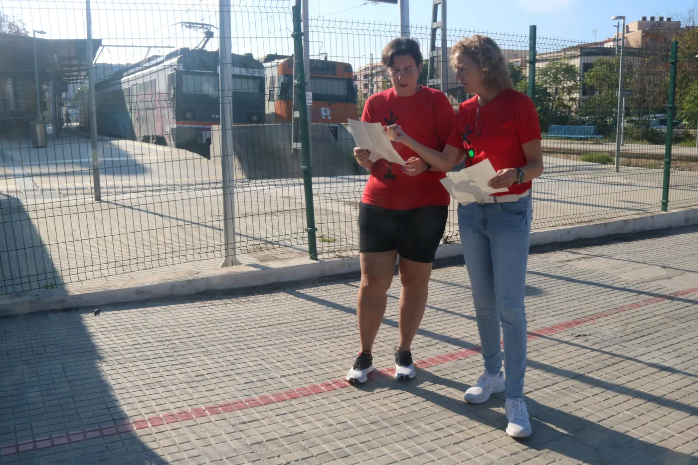 Les portaveus de Trens Dignes a les Terres de l'Ebre i el Priorat abans de llegir el manifest secundant la vaga general de l'11-N davant l'estació de Tortosa