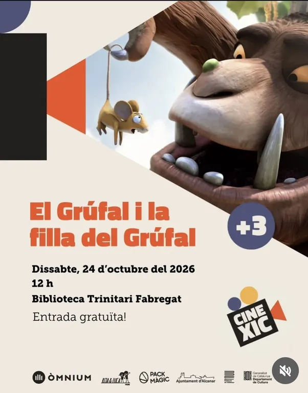 La biblioteca Trinitari Fabregat acull demà dissabte una nova sessió de CineXic amb El Grúfal i la filla del Grúfal