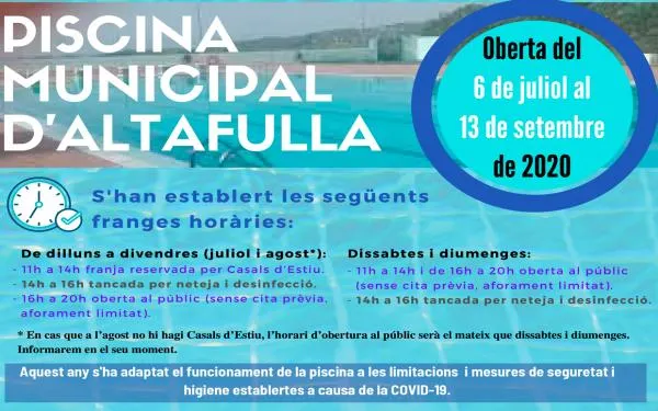 La piscina municipal d'Altafulla obre a partir de dilluns amb aforament limitat i franges horàries