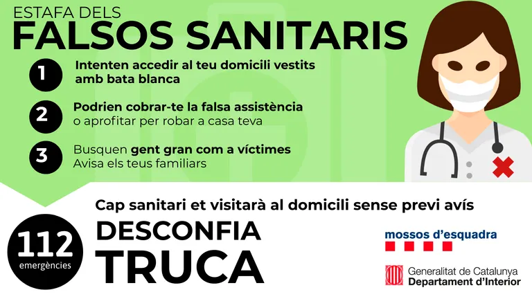 Els Mossos alerten d'un nou intent d'estafa a Pineda de falsos sanitaris a domicili