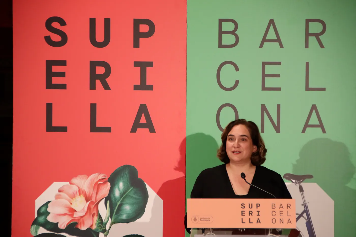 L'alcaldessa Ada Colau en un acte a l'Ajuntament de Barcelona per parlar del projecte Superilla.