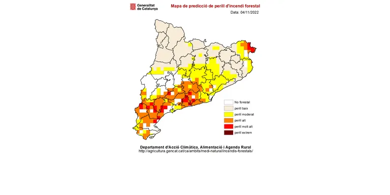 Acció Climàtica alerta d'un episodi d'alt risc d'incendi entre avui i demà