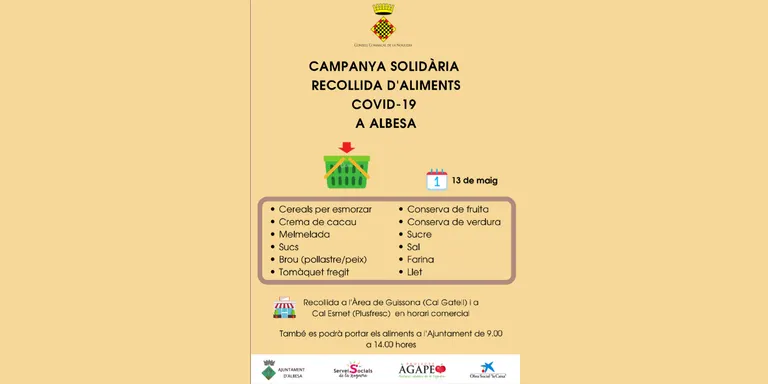 L’Ajuntament d’Albesa demana aliments de primera necessitat per ajudar a persones en situació de vulnerabilitat