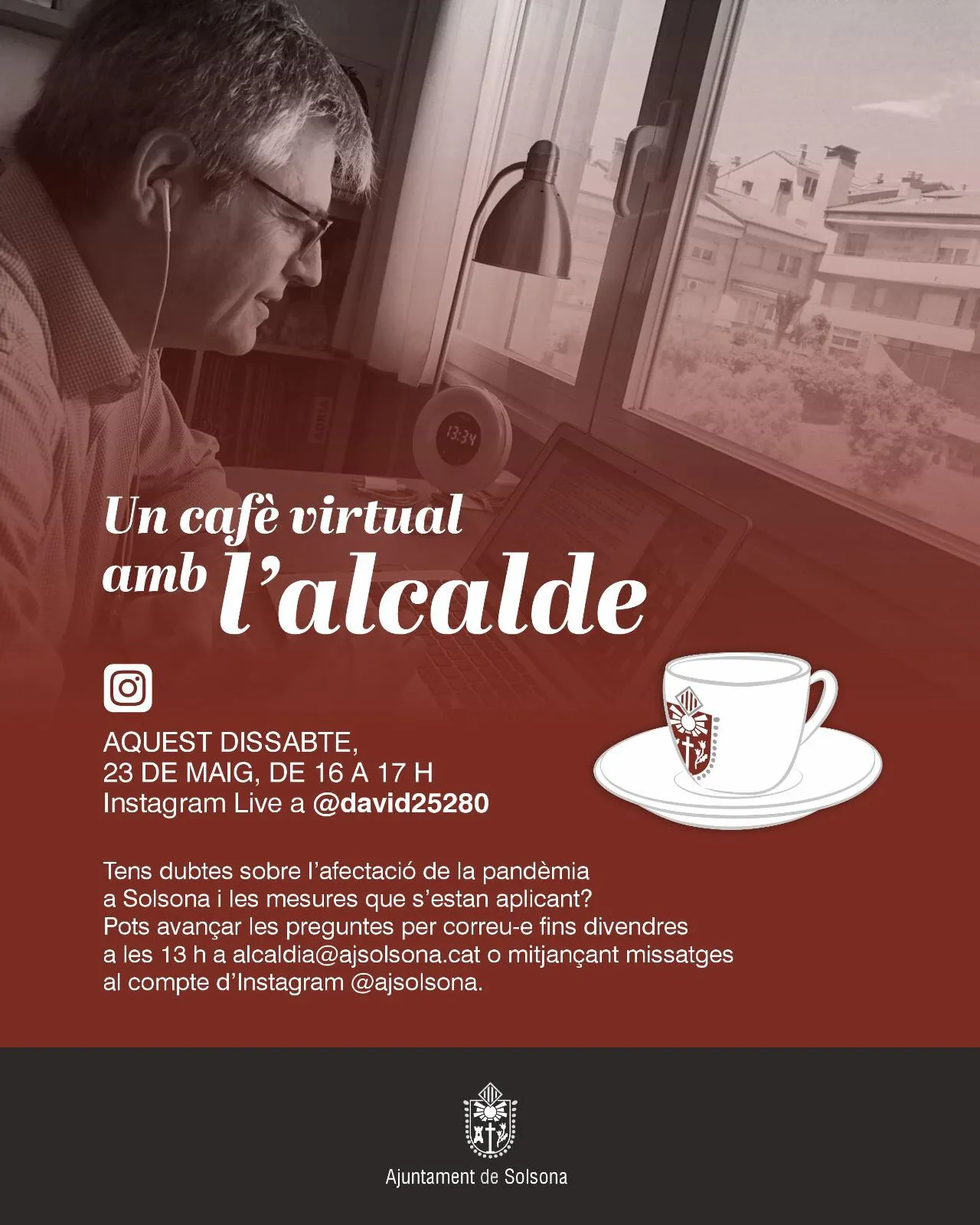 David Rodríguez convida la ciutadania a un cafè virtual per fer balanç de la gestió de la pandèmia a Solsona