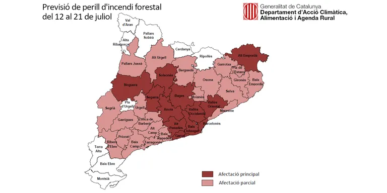 El Departament d'Acció Climàtica alerta d'un episodi llarg i intens d'elevat perill d'incendi forestal