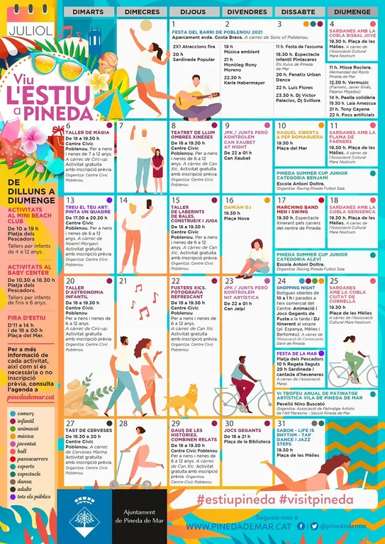 Calendari d'activitats del juliol a Pineda de Mar