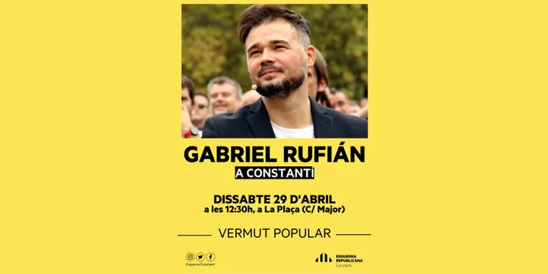 Gabriel Rufián visitarà Constantí per donar suport a la candidatura d’ERC a les eleccions municipals