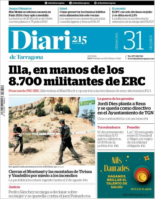 Cop d'ull als diaris d'aquest dimecres 31 de juliol