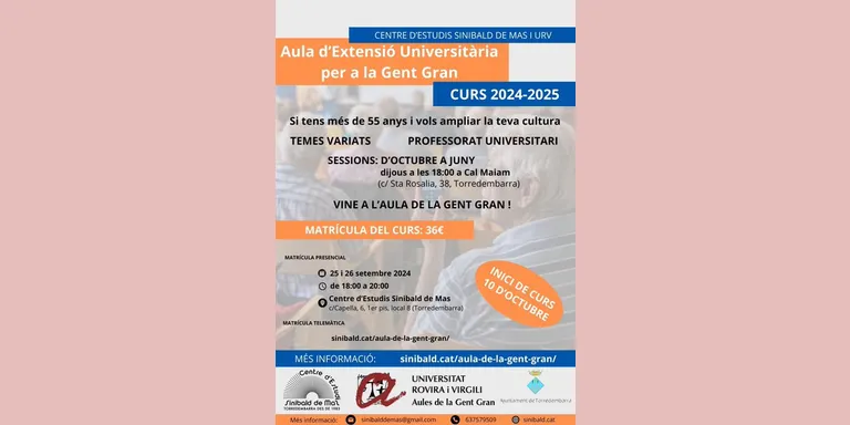 Obertes les inscripcions de l’Aula d’Extensió Universitària de la Gent Gran