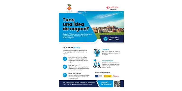 L'Ajuntament de Constantí i la Cambra de Tarragona col·laboren per fomentar l'emprenedoria al municipi