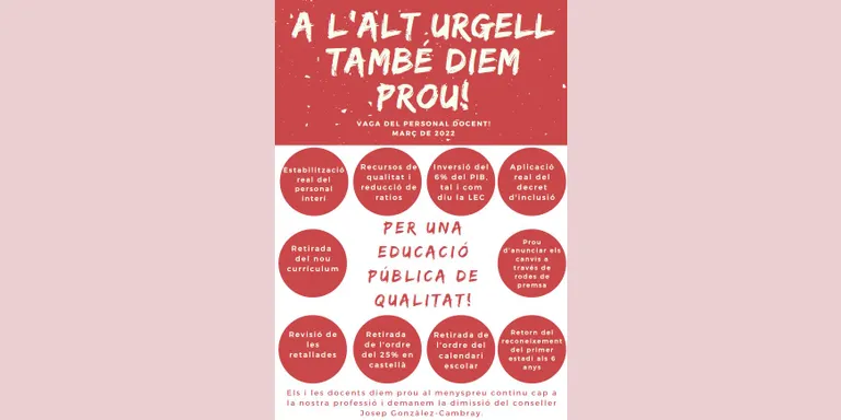 Docents de l'Alt Urgell expressen el seu suport i adhesió a la vaga educativa