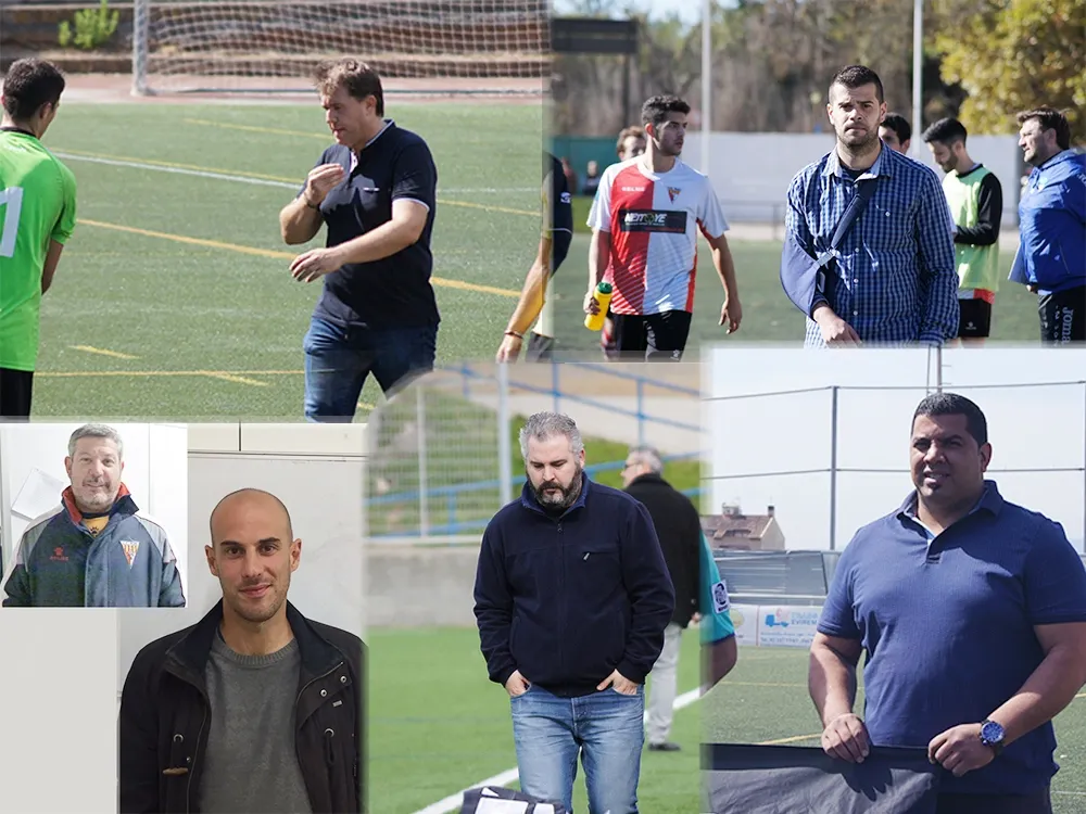 Els entrenadors del Rubí en una tira llarga i cronològica d'un any convuls / Fotomuntatge