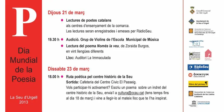 La Seu celebra el Dia Mundial de la Poesia amb una lectura en 20 idiomes