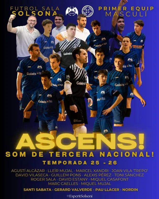 El primer equip masculí del Futbol Sala Solsona torna a pujar a Tercera Nacional