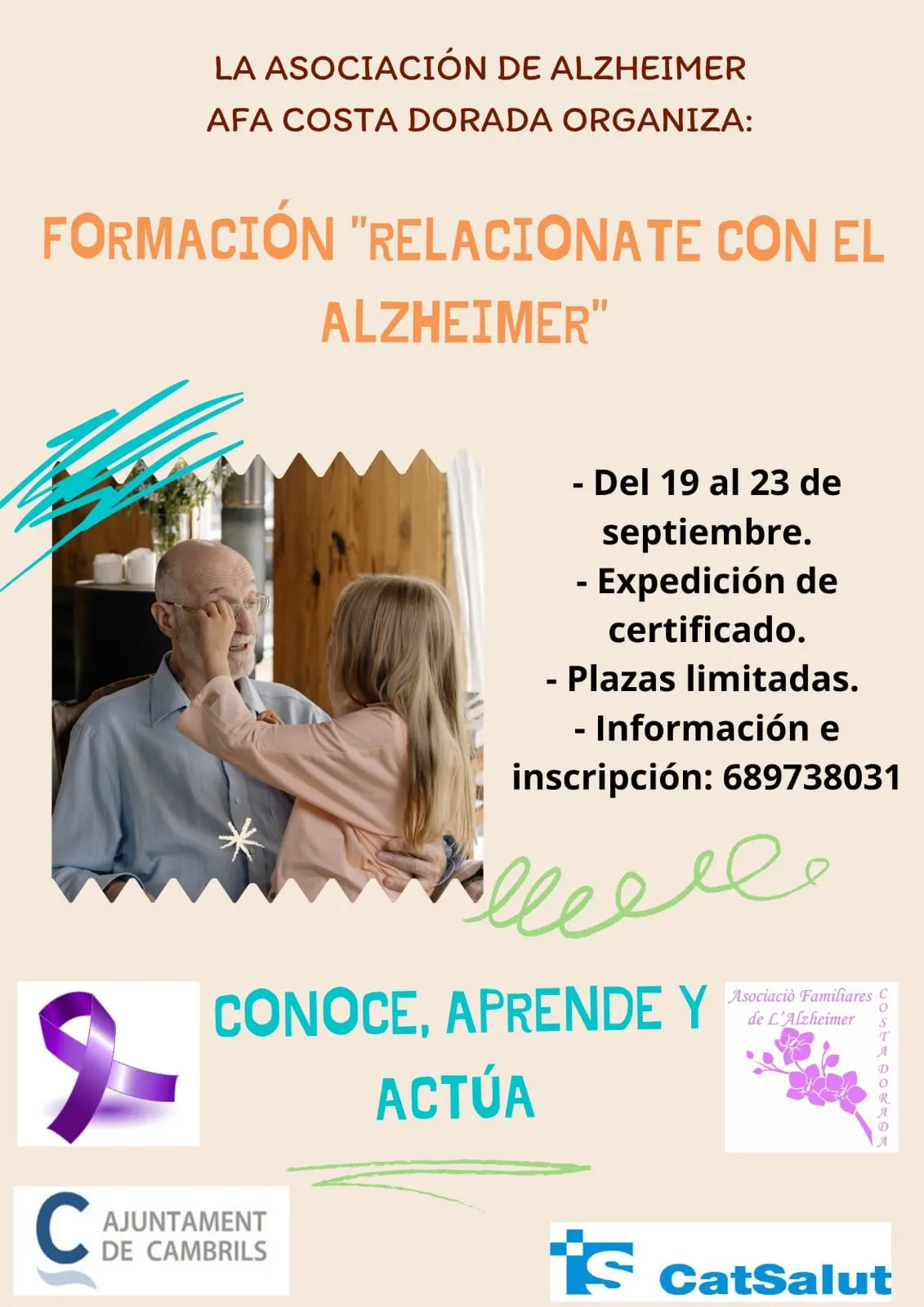 AFA Costa Dorada organitza un curs de formació dirigit als cuidadors dels malalts amb alzheimer