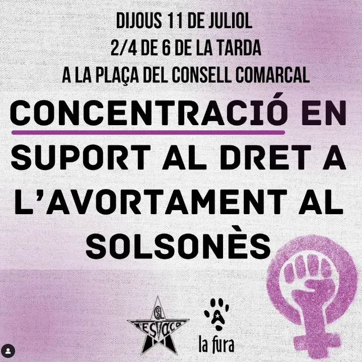 Els casals populars La Fura i l'Estaca convoquen una concentració de suport al dret a l'avortament al Solsonès