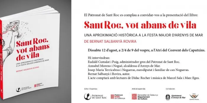 L’arenyenc Bernat Salbanyà i Rovira presentarà el proper 12 d’agost el llibre "Sant Roc: Vot abans de vila"