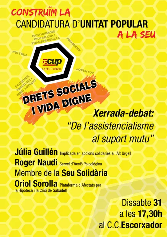 La CUP proposa una xerrada-debat sobre drets socials i vida digna