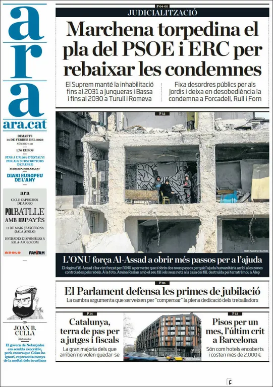 Consulta les portades dels diaris d'aquest 14 de febrer