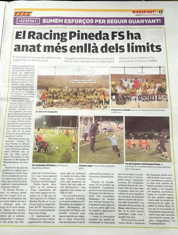 El Racing Pineda, protagonista del diari 'L'esportiu'