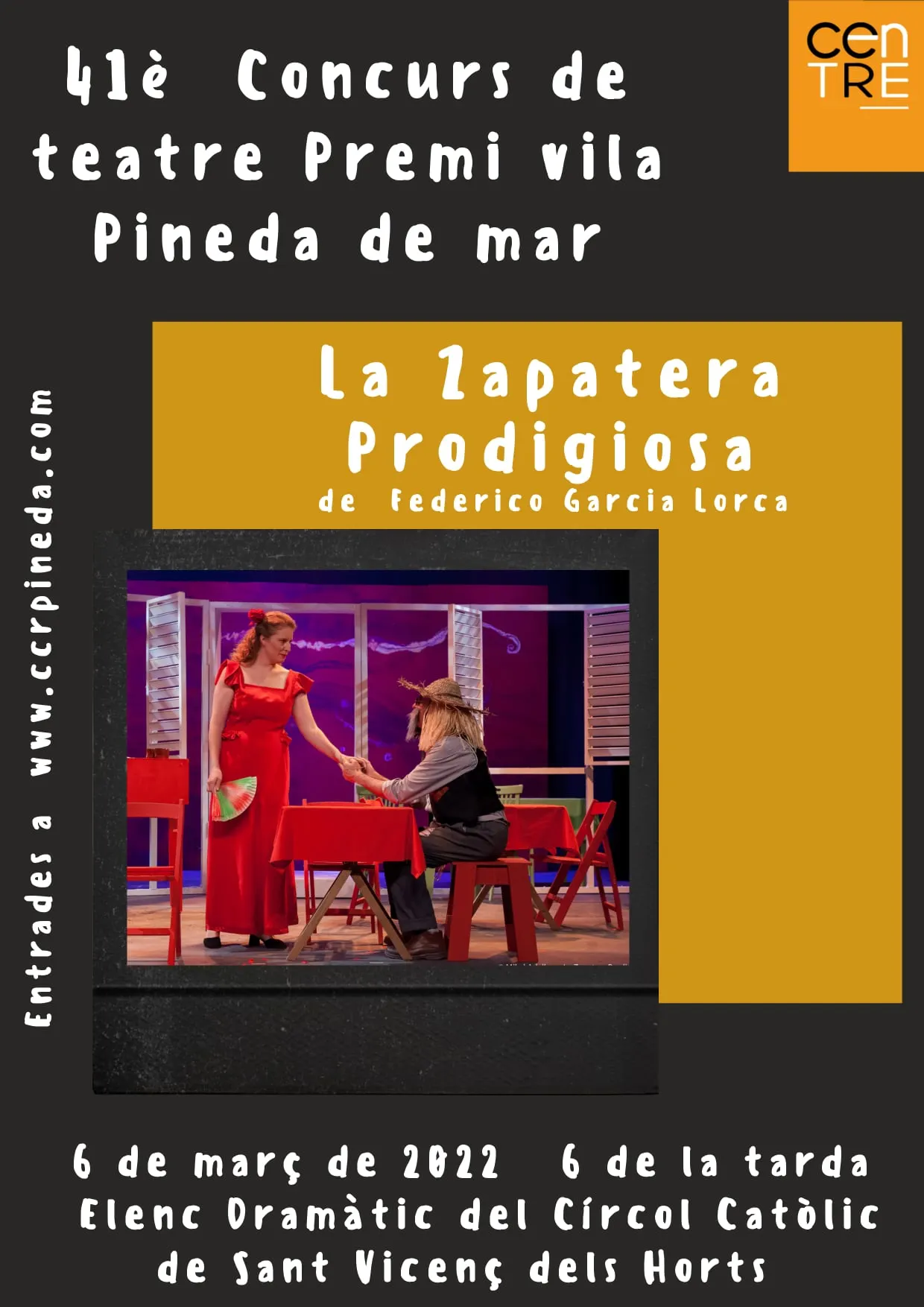 Aquest diumenge podreu veure l'obra de teatre 'La Zapatera Prodigiosa' de Federico Garcia Lorca al CCR