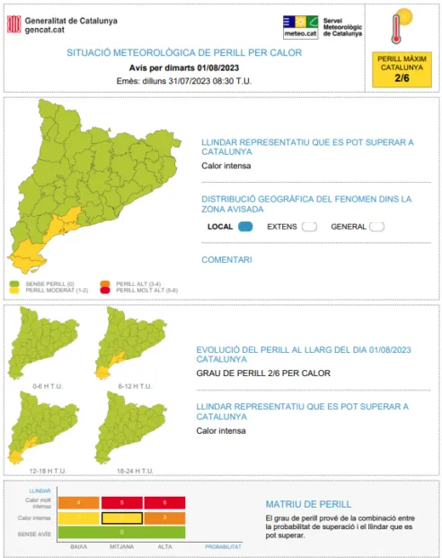 L’Alt Camp enceta l’agost amb alerta moderada per calor