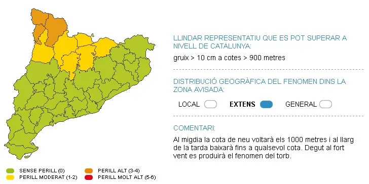 Protecció Civil de la Generalitat demana precaució per la predicció de fort vent i les nevades