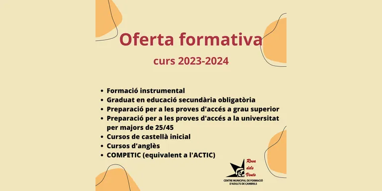 L’Escola d’Adults Rosa dels Vents de Cambrils té obertes les inscripcions per al nou curs fins al 28 de juny