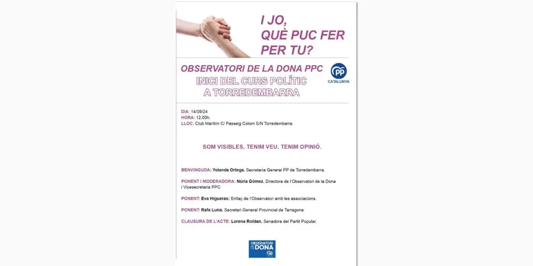 L’Observatori de la Dona del PP inicia el curs a Torredembarra