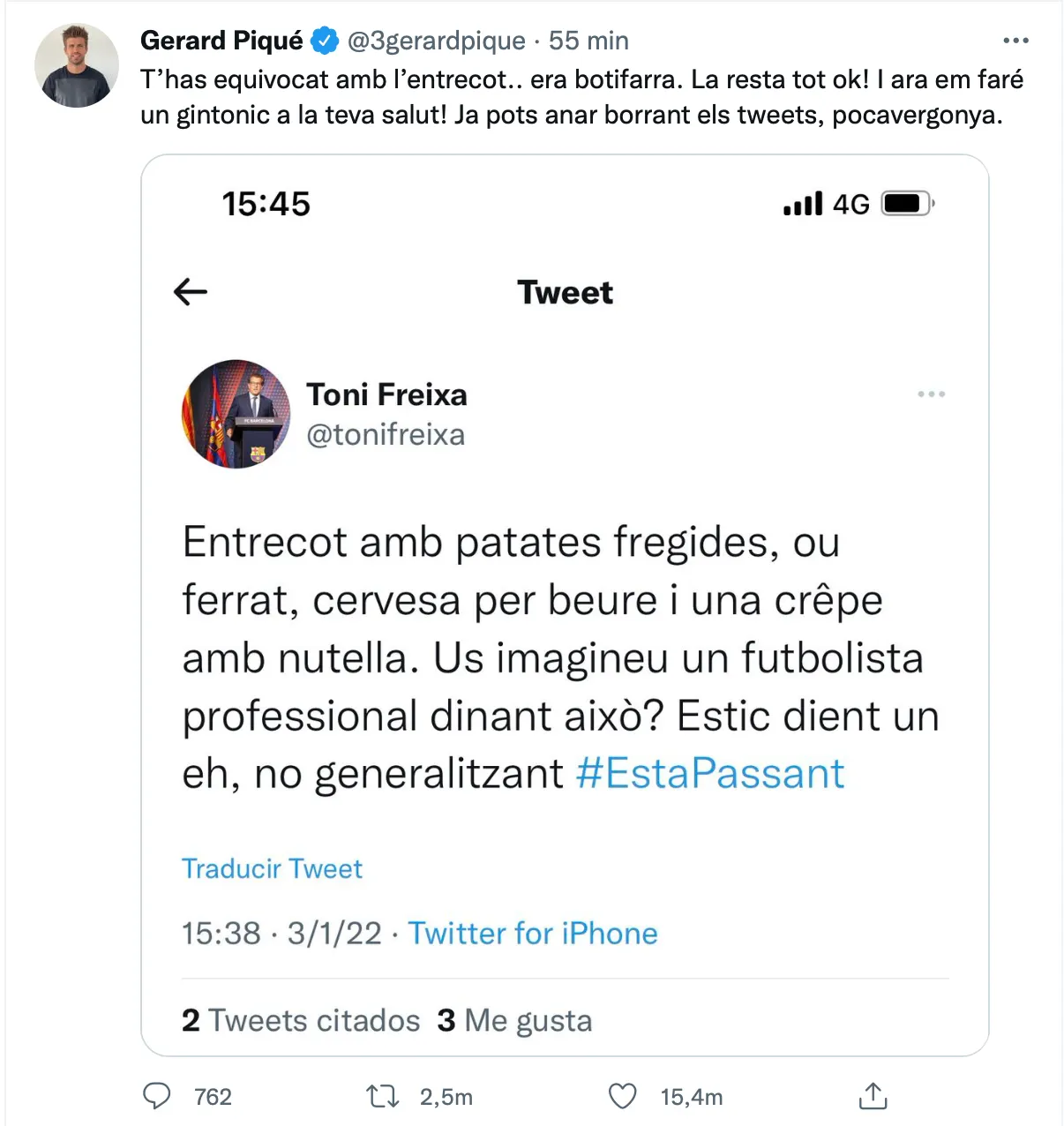 Piqué contesta a Toni Freixa per Twitter: "Ja pots anar borrant tuits, pocavergonya"