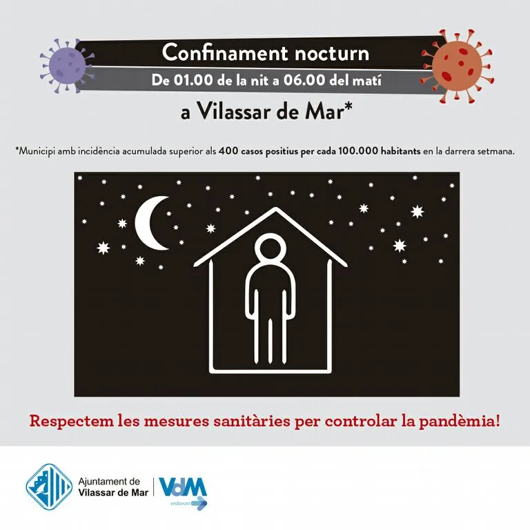 Vilassar de Mar, entre els municipis on es prorroga el confinament nocturn fins al 6 d’agost