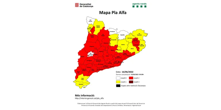 Alt risc d'incendi a 27 comarques catalanes, entre les quals hi ha l'Alt Urgell i el Pallars Jussà