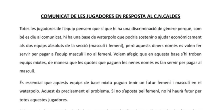 Les jugadores de waterpolo responen al CN amb un segon comunicat