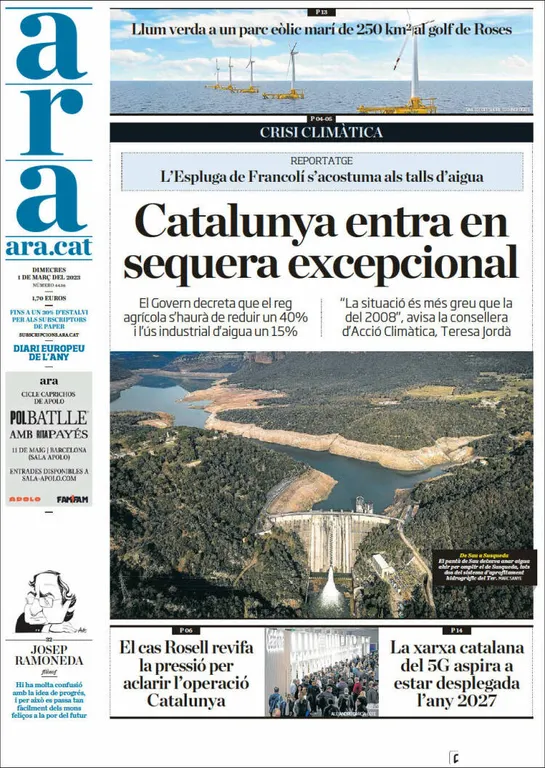 Consulta les portades dels diaris d'aquest 1 de març
