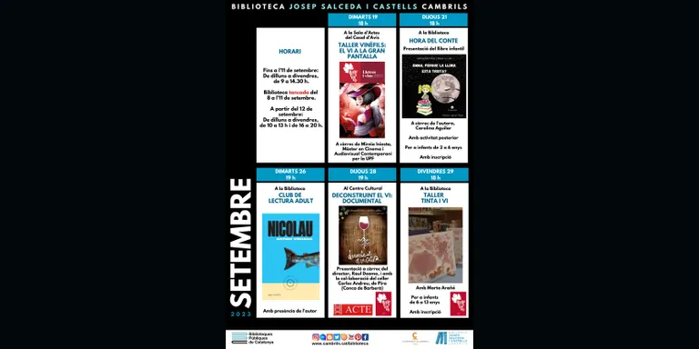 La Biblioteca Josep Salceda i Castells dedicarà la programació de setembre al vi i al cinema