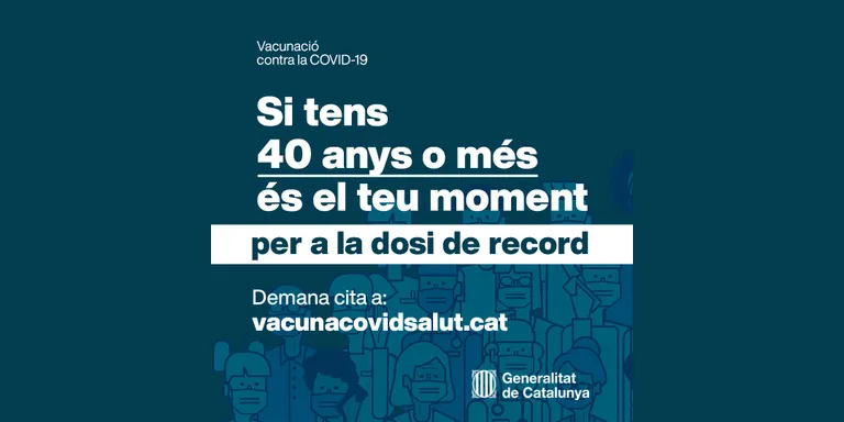 La Generalitat obre les cites per a la dosi de reforç de la vacuna a les persones de 40 a 49 anys