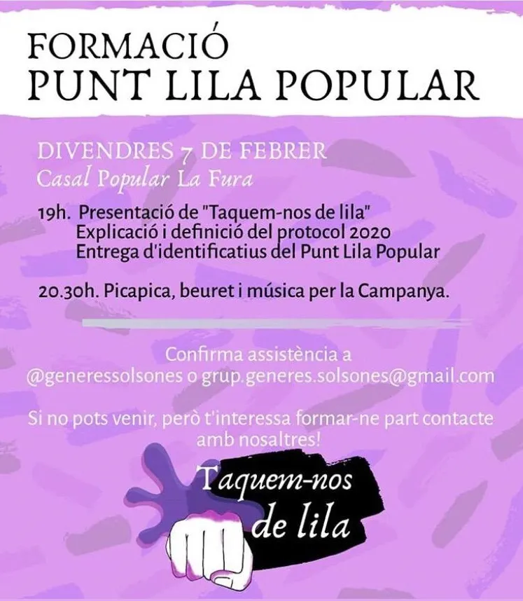 El Grup de Gèneres fa una crida per reclutar voluntaris per al Punt Lila Popular del Carnaval