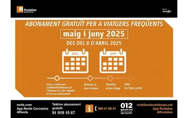 Disponibles els abonaments de Rodalies i Mitja Distància per als pròxims dos mesos