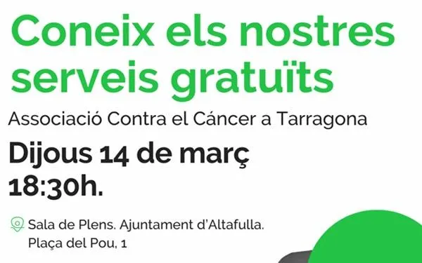 L’Associació Contra el Càncer ofereix a Altafulla una xerrada informativa sobre els seus serveis gratuïts