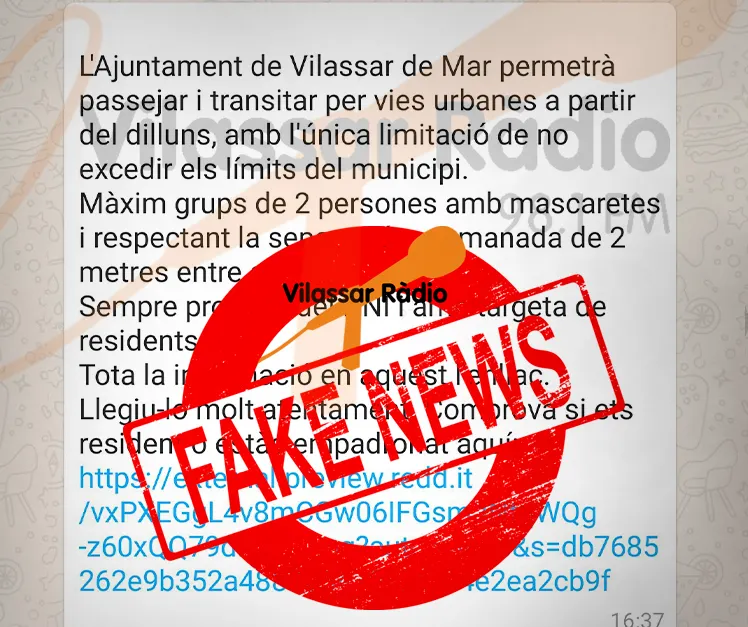 Avís de l’Ajuntament sobre un missatge fals que s’està difonent per xarxes sobre el passeig i trànsit per vies urbanes