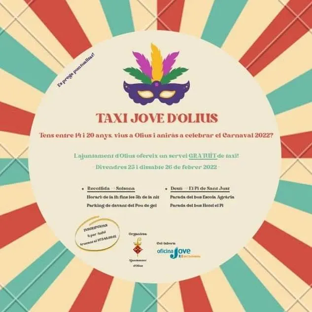 L'Ajuntament d'Olius posa un taxi gratuït per als joves per les nits centrals del Carnaval